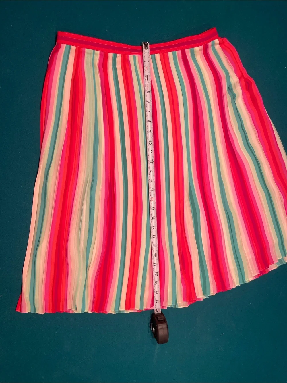 J. Crew Striped Pleated Midi Skirt - Pink, Teal & White